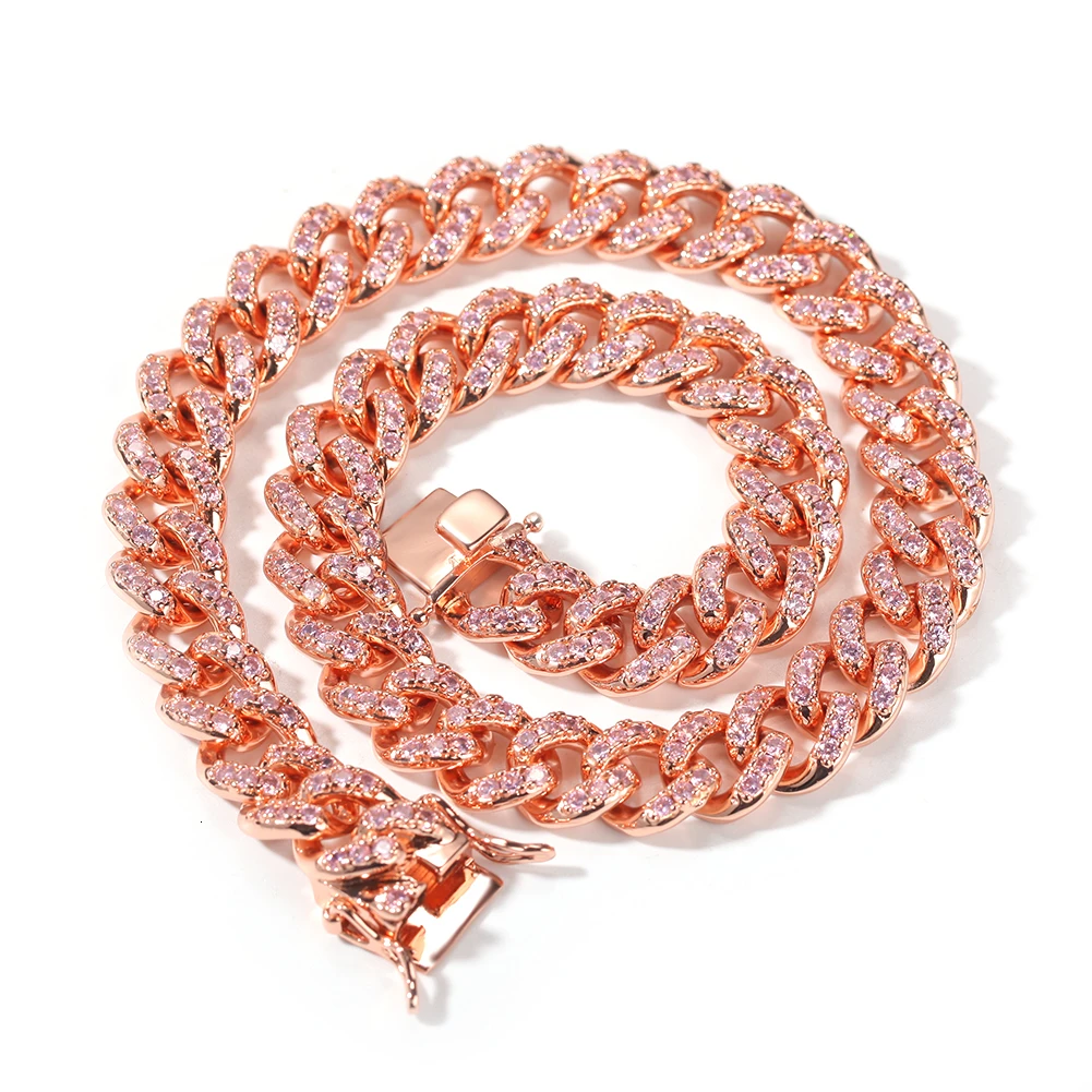 pink THE BLING KING 12 мм микро проложить Iced CZ кубинские звенья ожерелья розовый и фиолетовый Роскошные Bling ювелирные изделия мода хип-хоп для мужчин - Окраска металла: pink
