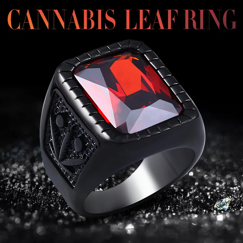 Мужское кольцо в стиле хип-хоп Beier черное/кольцо с красным камнем из нержавеющей