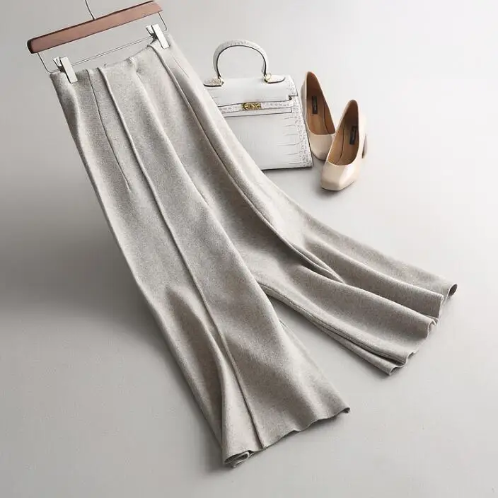 

High Quality Autumn Winter Women Warm Cardigans Loose Wide Leg Pants Casual High Elastic Waist Knit Cardigan Pants Female
