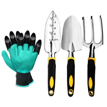 

4Pcs/Set Garden Tool Handheld Flower Planting Scale Trowel Shovel Rake Gloves Gardening Tools Set Transplant Gardening Tool