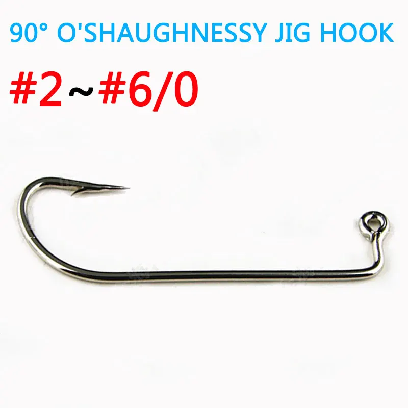 [100pcs] High Carbon Steel 90 Degree O'shaughnessy Jig Hook / Barbed Jig  Fish Hook for Salltlwater Fishing Size #2~#6/0