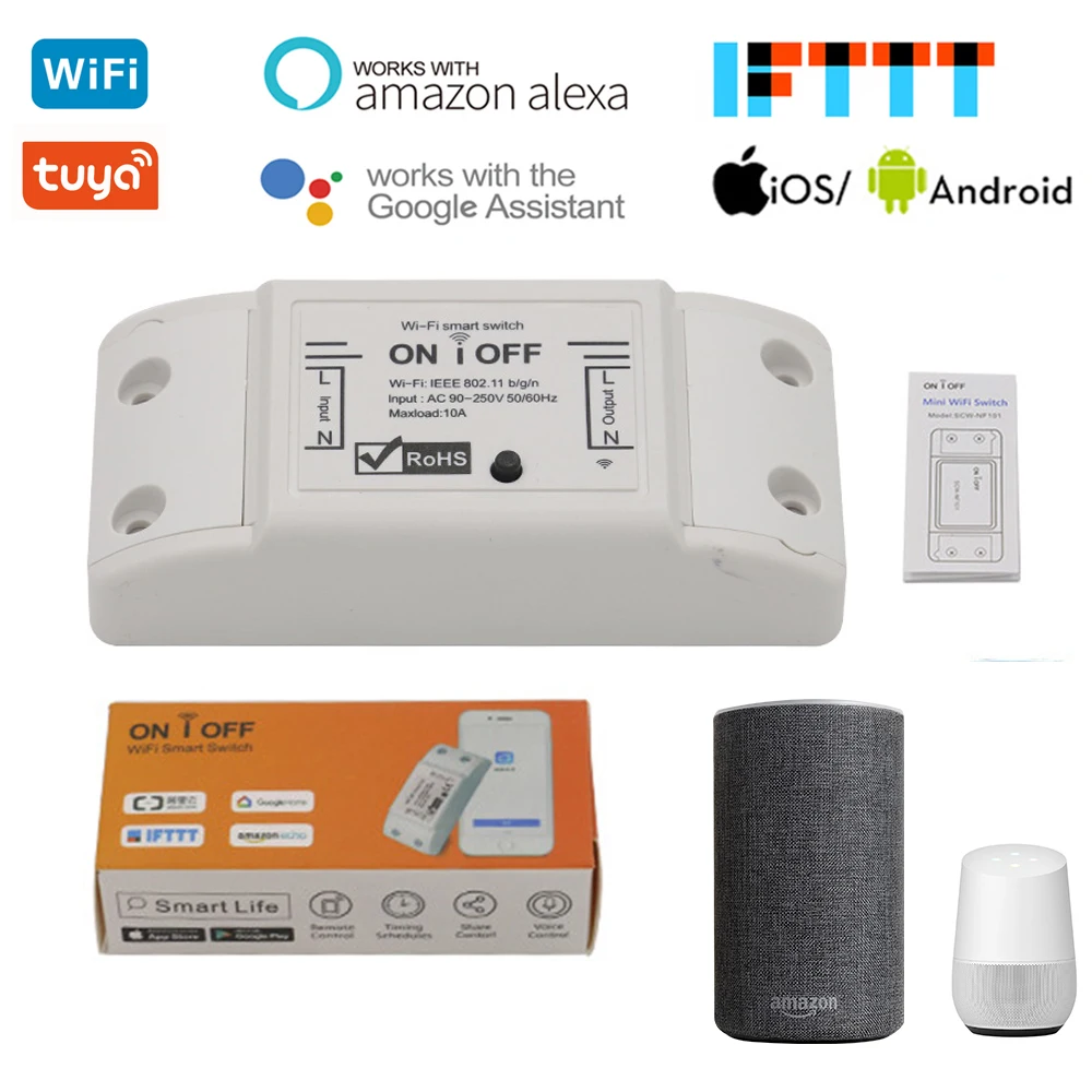 

Wifi Smart Switch With Amazon Alexa/Google Home voice control 10A Tuya APP Wireless Switch Smart Home Automation Module
