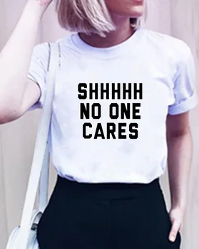 

NO ONE CARES Funny T Shirt Women Harajuku Tshirts Cotton Women Tops Vintage Tee Shirt Femme O-neck T-shirt White Tshirt Women