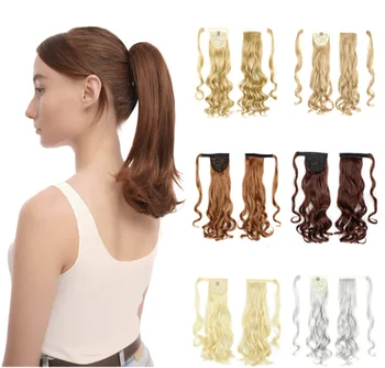 

22" Long Straight Ponytails extension for Women Heat Resistant Synthetic Drawstring Fake Hair Pony Tail Extensions