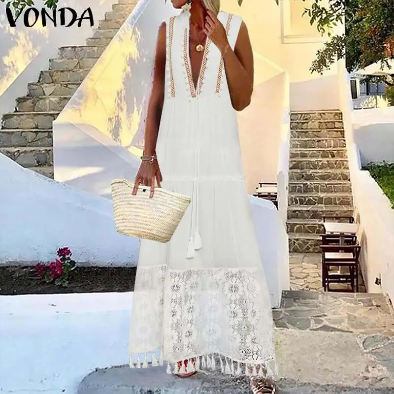 Long Party Dress Women Patchwork Lace Long Dress Sexy Deep V Neck Long Robe Beach Summer Sundress 2020 VONDA Plus Size Vestido Long Party Dress Women Patchwork Lace Long Dress Sexy Deep V Neck Long Robe Beach Summer Sundress 2020 VONDA Plus Size Vestido