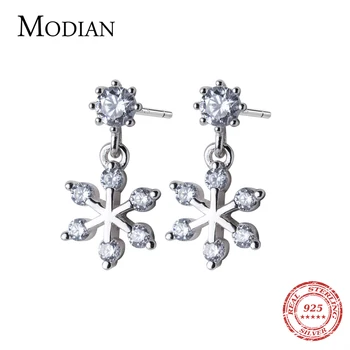 

Modian New Design Snowflake with Clear CZ Drop Earrings for Women Korea Fashion Dangle Earring 925 Stelring Silver Jewelry