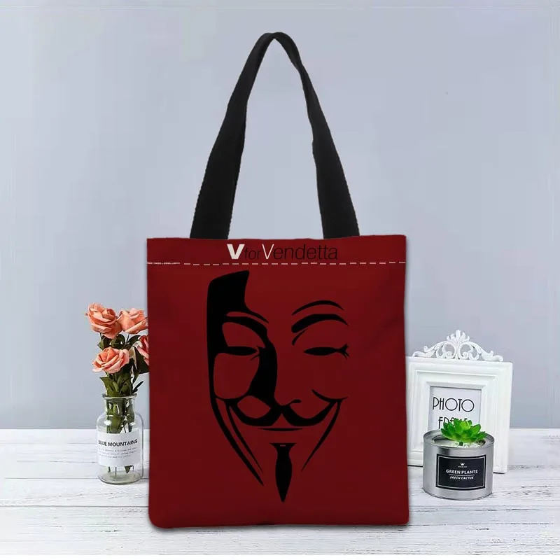 V for Vendetta Handbag Foldable Shopping Bag Reusable Eco Large Unisex Canvas Fabric Shoulder Bags Tote Grocery Cloth Pouch 1208 