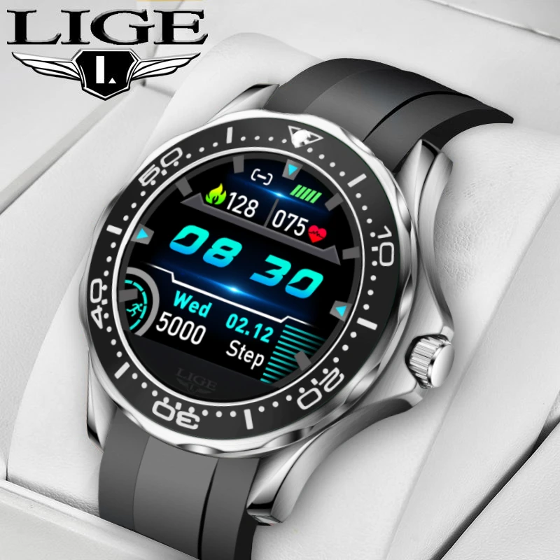 LIGE 2021 New Smart Watches Men Sports Fitness Watch Waterproof Heart Rate Monitor Bluetooth For Android iOS Smartwatch Mens+Box
