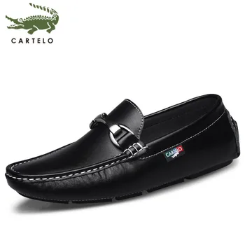 

CARTELO men's shoes fashion sets of feet comfortable first layer cowhide light driving casual peas shoes