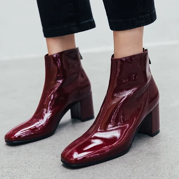

INS HOT Women Ankle Boots outdoor booties woman ankle boots metal heel Patent leather Rear zipper shoes woman Fashion casual