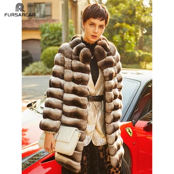 Billige FURSARCAR Winter Jacke Frauen Echt Chinchilla Rex Kaninchen Pelz Mäntel Natürliche Wholeskin Echte Rex Kaninchen Pelz Mäntel Angepasst