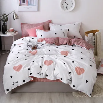 

Pink Heart Printing Bed Linens Love Comforter Bedding Sets Duvet Cover High Quality Cute Quilt Cover Bed Sheets For Girls Kids