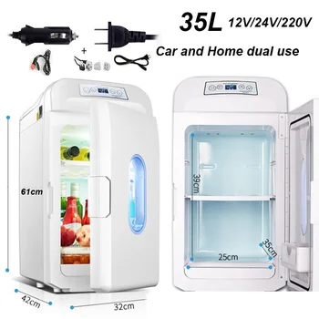 

35L mini Car Fridge Cooler Cooling Heating 220V/12V 24V Dual-use refrigerator Economical Freezer aluminum ABS mute Rack remove
