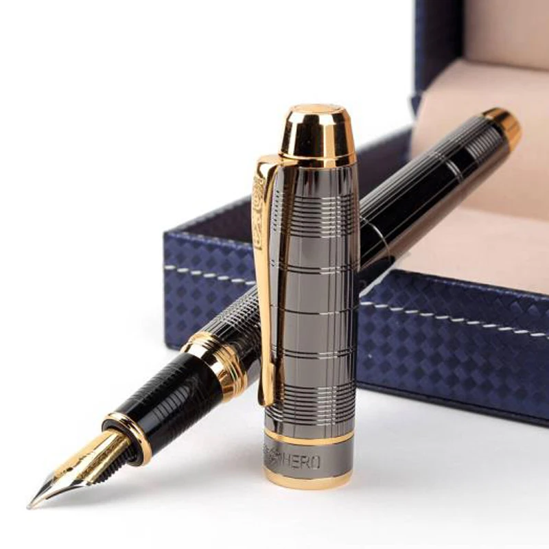 Hero 953 High-end Gray Squares Barrel 0.5mm Iridium Fine Nib Fountain Pen Gold Trim Office School Writing Gift Pen Accessory kandinsky modern squares circles colorful mini skirt women s skirts trend 2023 women s clothing trend 2023