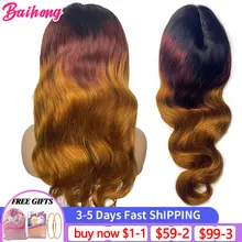 

Highlight Human Hair Wig For Women Ombre Honey Colored 13x4x1 hd Lace Frontal Transparent Wig Red Brazilian Pre Plucked Baihong