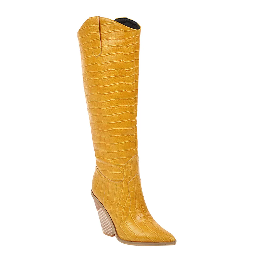 Для женщин, на танкетке, острый носок; удобные вышитые западное Родео ковбойские ботинки Осенняя женская обувь зимние женские ботинки - Цвет: Цвет: желтый