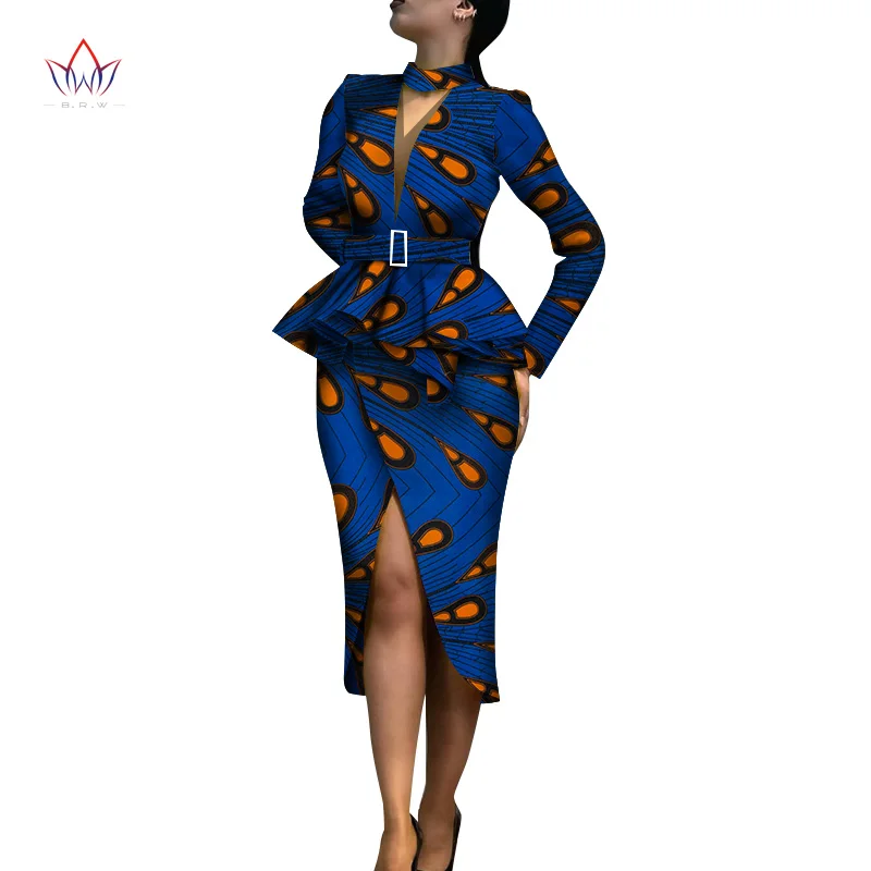Новые весенние африканские костюмы с юбкой Дашики для женщин, элегантный женский комплект с юбкой, femme Bazin Riche, хлопковый комплект размера плюс, два предмета, WY4324 - Цвет: 10