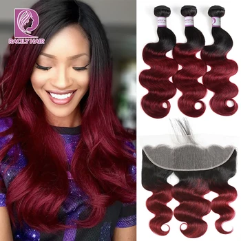 

Lace Frontal Closure With Bundles Brazilian Body Wave Bundles With Frontal Ombre Human Hair With Lace Frontal Remy Racily Hair