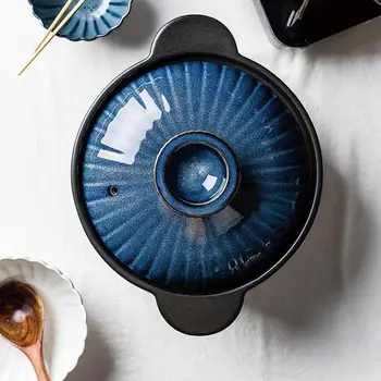 

Variable Glaze Covered Casserole Domestic High Temperature Resistant Ceramic Pot Stew Soup Tasty Casserole Gas Appearance Level