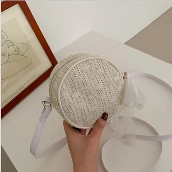 

YXZ New Crossbody-bags For Women Casual Little-Daisy-Pettern Weave-bag Female Round-bag Ribbon-Decoration Ins Messenger-bags