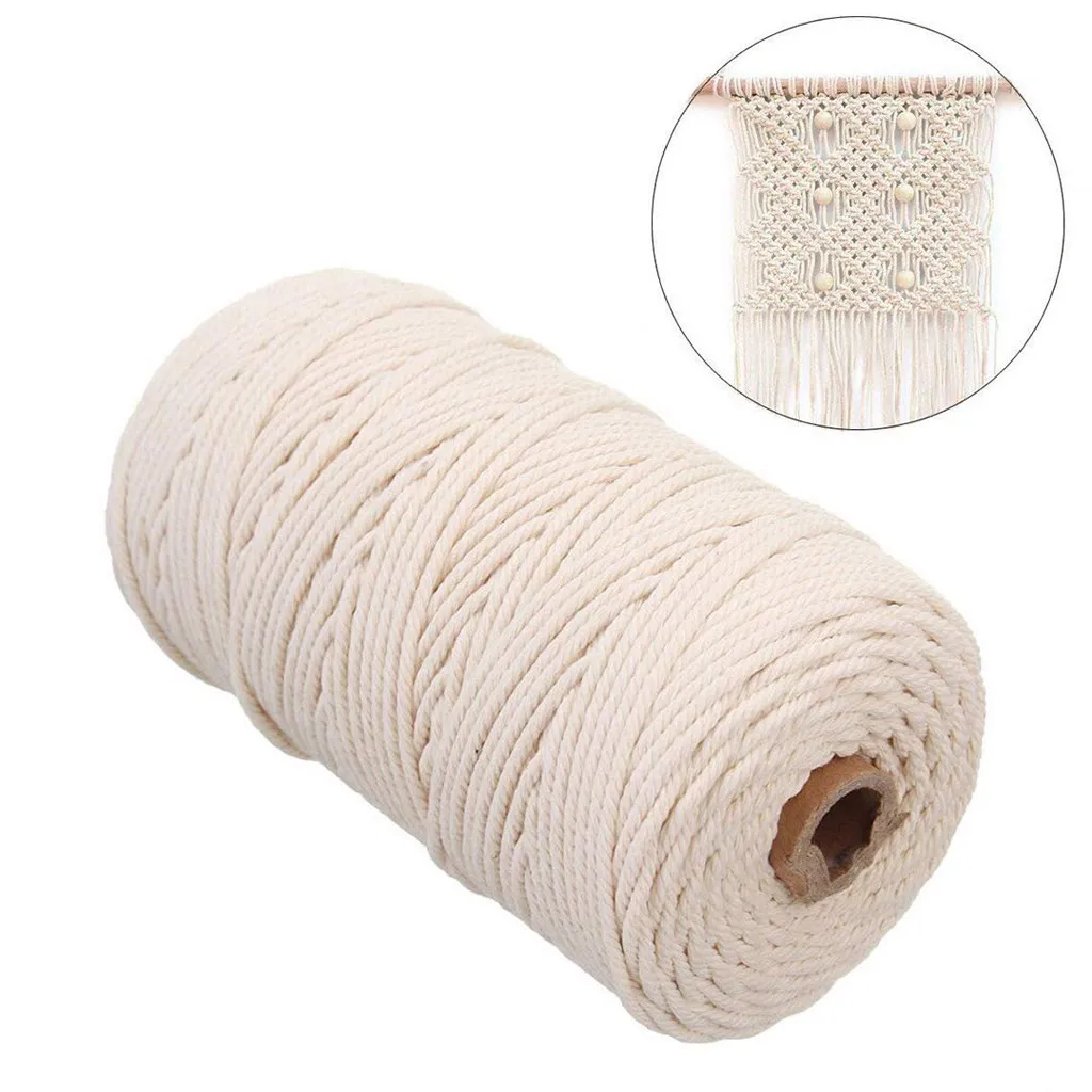 3mm 100M DIY Macrame Twisted Natural Cotton Cord Rope String Artisan Hand Craft