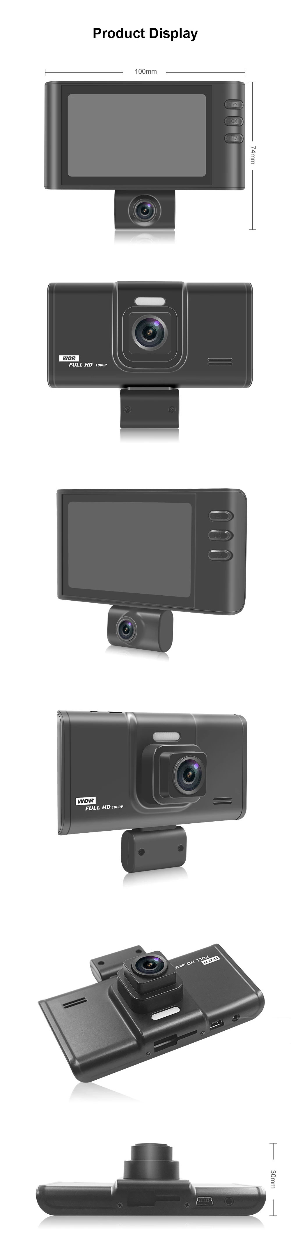 Автомобильный видеорегистратор 3 камеры объектив 4,0 дюймов Dash Cam двойной объектив с заднего вида Автомобильный видеорегистратор регистратор Dvrs g-сенсор ночная версия