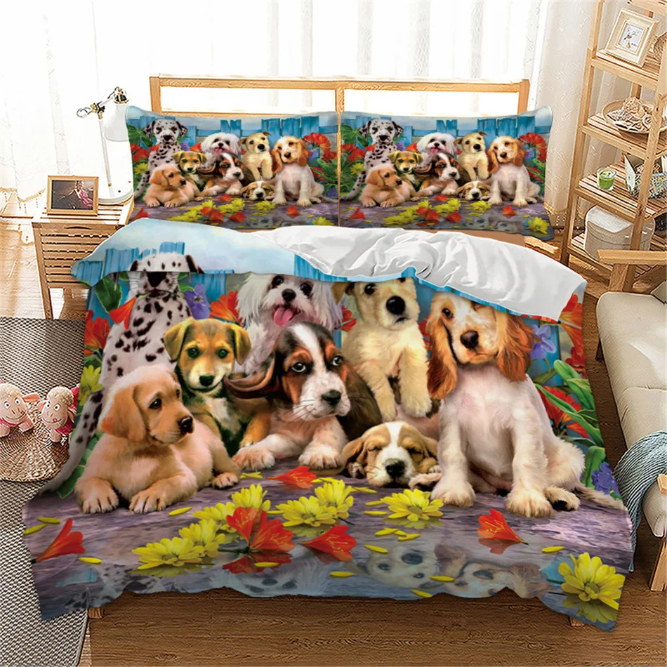 Dogs Printed Duvet Cover Set Queen Super King Size Animal Bedding Set Quilt Cover Bedclothes with Pillow Cases For Children Kids