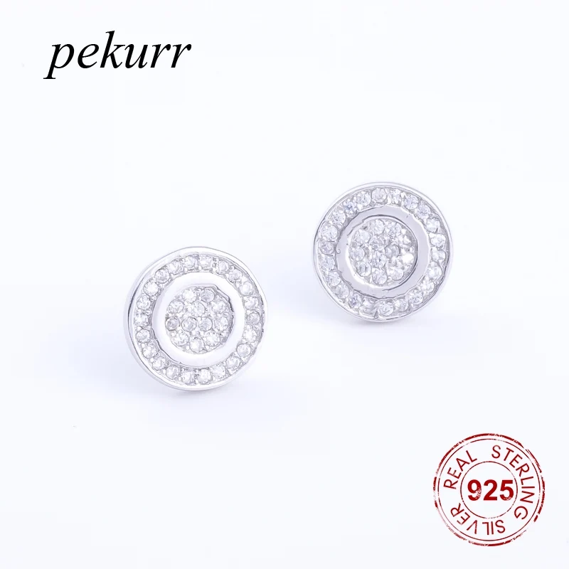 Pekurr, циркониевые, 925 пробы, серебряные, двойные круглые кольца, серьги-гвоздики, модное ювелирное изделие, красивые женские аксессуары, Классические