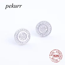 Pekurr, циркониевые, 925 пробы, серебряные, двойные круглые кольца, серьги-гвоздики, модное ювелирное изделие, красивые женские аксессуары, Классические