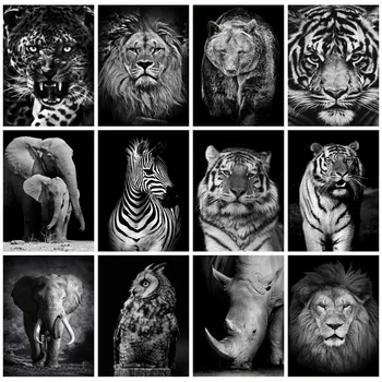 

Huacan Diamond Painting Tiger Black White 5D Full Square Diamond Embroidery Animals Cross Stitch Handmade Gift