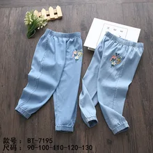 Джинсы в Корейском стиле для девочек с вышитым рисунком цветка медведя; сезон лето; 19; детская одежда; 41809