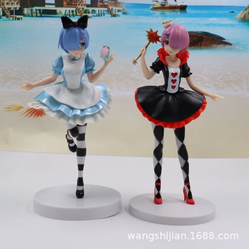 

Anime Re: Life in a Different World From Zero Ram Rem Cosplay Alice in the Wonderland Ver. PVC Figure Model Toy Collectible 21cm