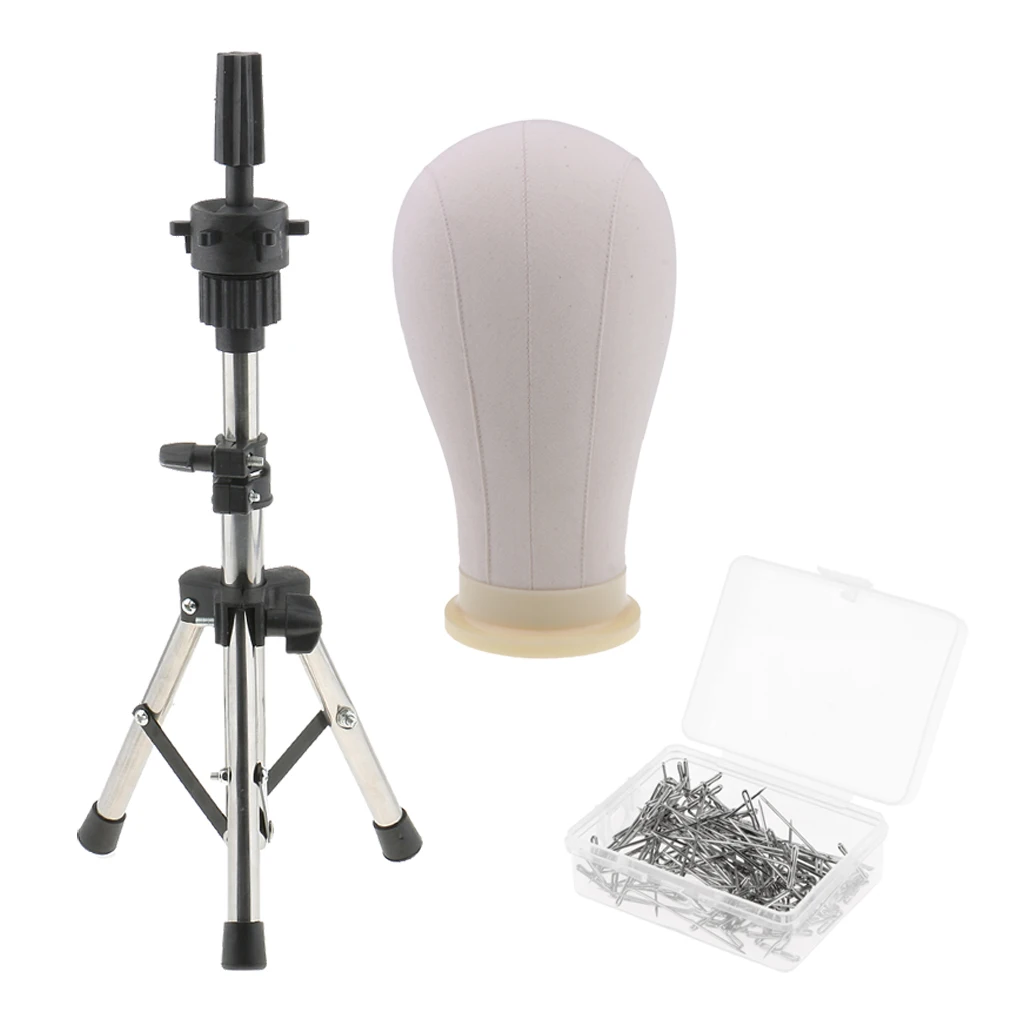 22 inch Professional Block Cork Mannequin Head Manikin for Wigs Practice Hat Display with Tripod Stand & T Pins