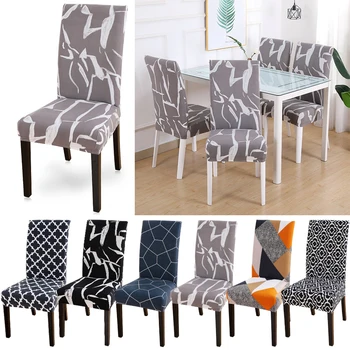 

Geometric Pattern Dining Room Chair Cover Spandex Removable Washable Stretch Elastic Seat Cover For partyHotel Wedding