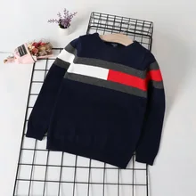 Свитер для мальчиков универсальная рубашка коллекция года, стильный Детский свитер с вырезом лодочкой на осень и зиму для больших мальчиков, пуловер Модная хлопковая трикотажная одежда для мальчиков