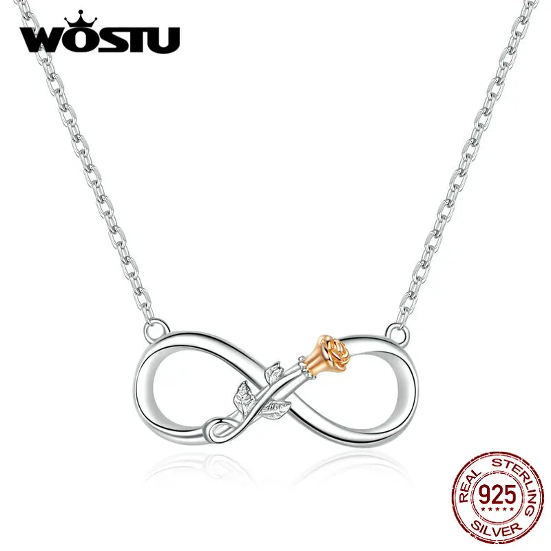 WOSTU настоящее 925 пробы серебряное Бесконечная любовь цветок ожерелье цепочка для