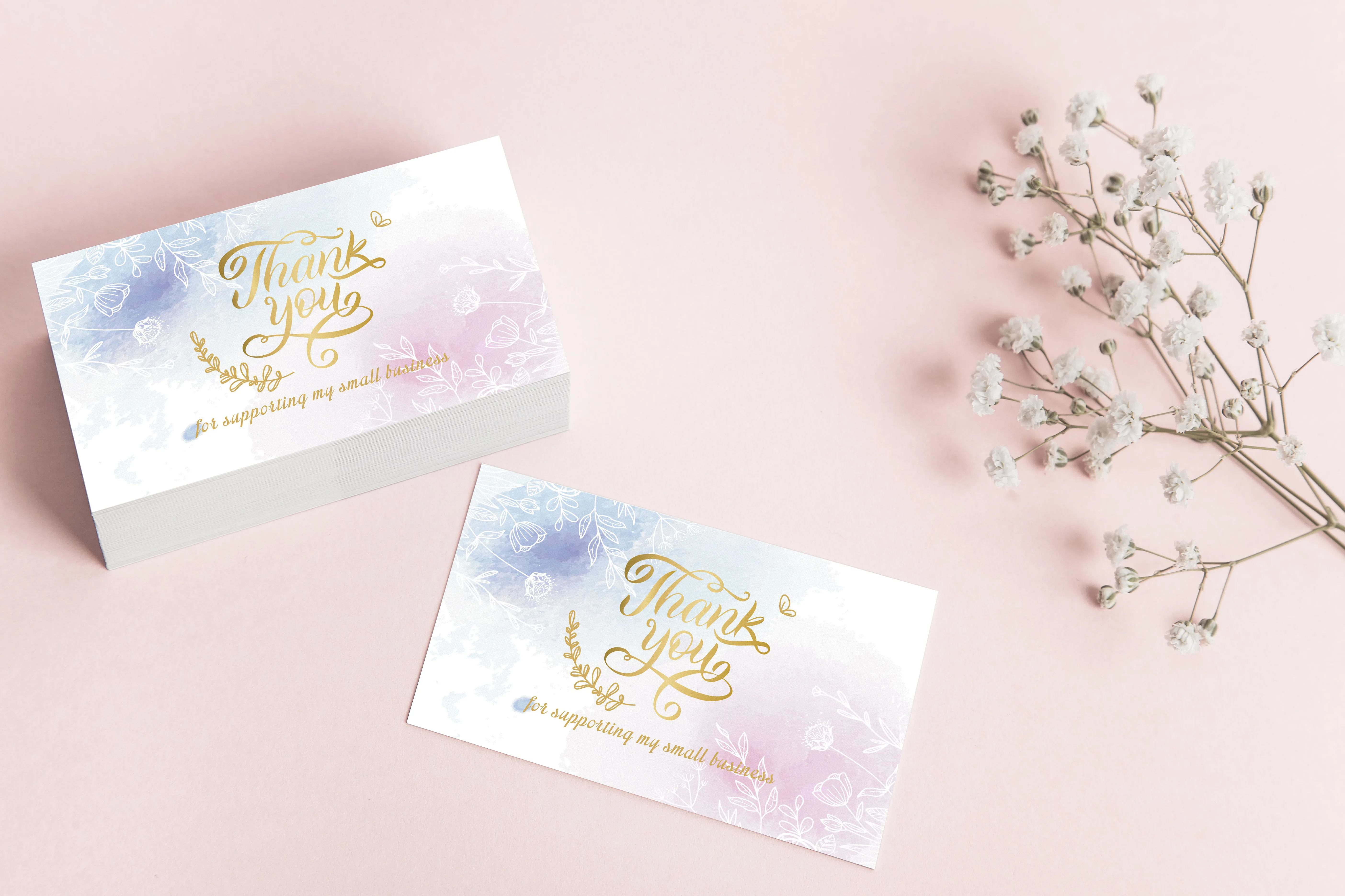 Tarjeta de agradecimiento para estampado de papel de aluminio dorado, tarjeta de felicitación para negocios pequeños, paquete de regalo para tienda pequeña, 30 unidades