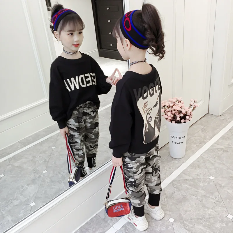 

Spring GIRL'S Suit 2019 New Style Korean-style Childrenswear Big Boy Sports Casual Two-Piece Set Children's Jeans Set Fashion