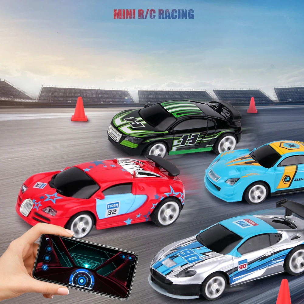 

1:58 Mini RC Car Battery Operated Racing Car PVC Cans Package Machine Drift-buggy Bluetooth Radio Controlled Toy Gift for Kids