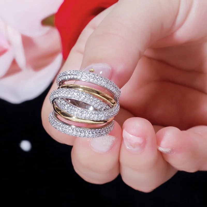 Женское кольцо высшего качества, роскошные серебряные кольца с кубическим цирконием, элегантные вечерние женские кольца