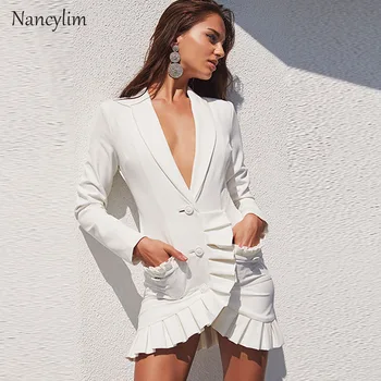 

Dress Women Ruffles Deep-V Shawl Lapel Ultra-Short Dress Ladies Party Dresses Vestidos Nancylim Femme Vestido