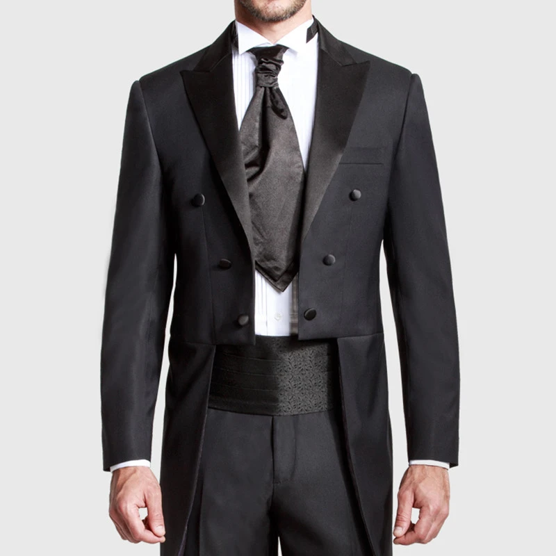 Custom Made Black Groom Tailcoat Pant Suit Peaked Lapel Long Tail Men Wedding Suits Bridegroom Best Groomsmen Wedding Tuxedos men's blazers