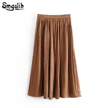 Модная новая весенне-осенняя юбка в английском стиле оранжевая плиссированная винтажная длинная юбка до середины икры в стиле ампир