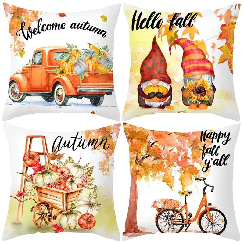 1pc Thanksgiving Autumn Maple Leaf Pumpkin Printed Peach Party Pillowcase Cover Skin Decoration 45*45cm Pillowcase Car Home K8K3