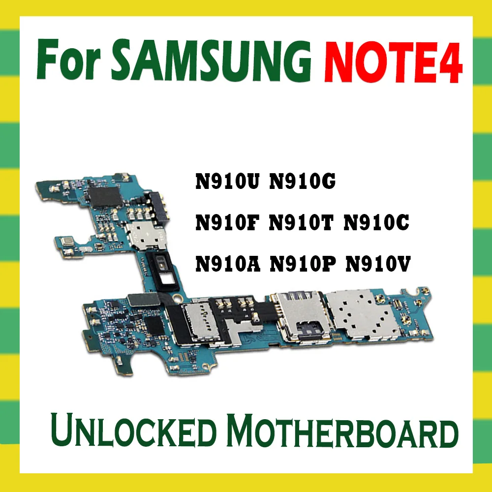 Для Samsung Galaxy Note 4 N910F N910C N910U N910A N910P N910V N910G N910T материнская плата 32 Гб разблокировка
