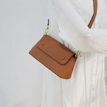 

Baguette Bag Non-mainstream Simple Armpit Shoulder Bag 2020 New Style Female Vintage Commuting Hand Shoulder Bag Full-grain Leat