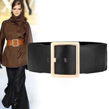 

New Black Wide Corset real cowhide elastic Belt alloy pin buckle Genuine leather leisure Belts for Women Wedding dress Waistband