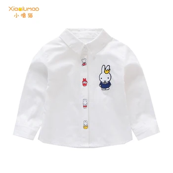 

White blouse girls shirts for girls rabbit pattern printed tops for girls 3-8Y school uniform teen girl blouse tiktok clothes