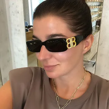 rectangle futuristic bb sunglasses women men 2022 luxury brand designer red blue black small Ins Popular