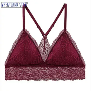 

Criss-Cross Top Bra Ensemble Lingerie Femme Sexy Wirefree Lace Bralette Triangle Cup French Style Bras Adjusted Straps Intimates
